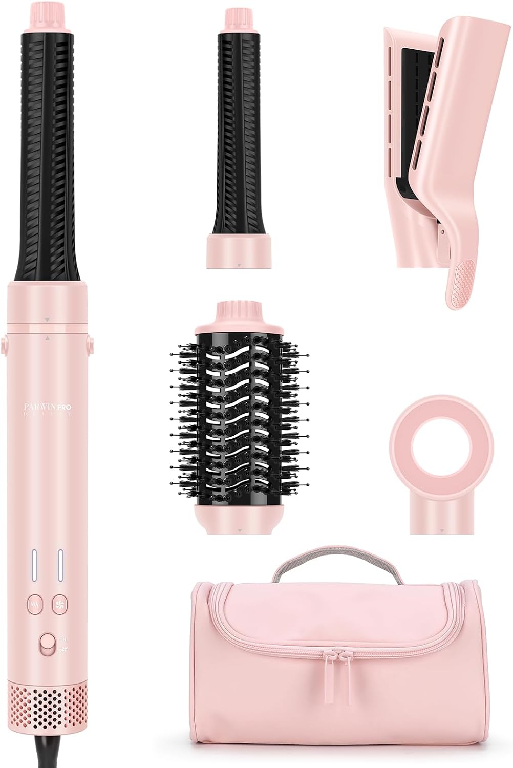 Dual Voltage Travel Hair Dryer Brush, 5-in-1 Air Styler Set with Travel Bag