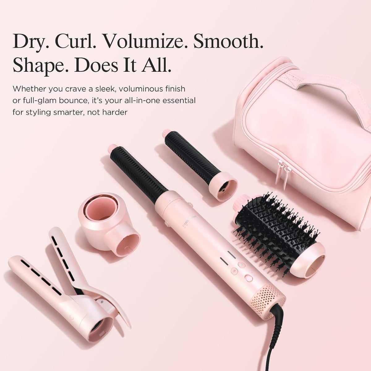 Dual Voltage Travel Hair Dryer Brush, 5-in-1 Air Styler Set with Travel Bag