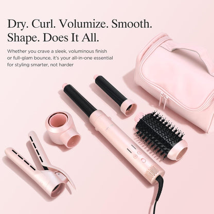 Dual Voltage Travel Hair Dryer Brush, 5-in-1 Air Styler Set with Travel Bag