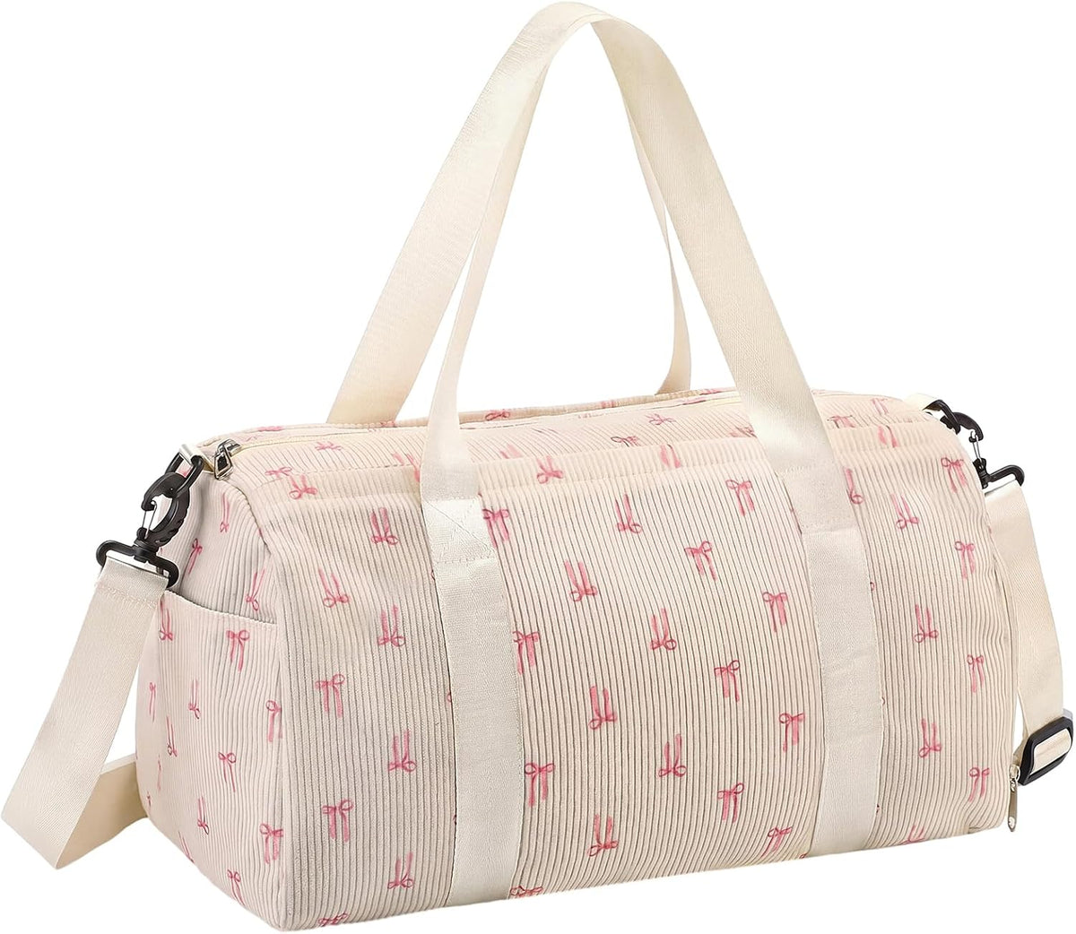Cute Bow Gym Bag for Women Girls Overnight Bag Corduroy Duffle Dance Yoga Luggage Shoe Compartment Wet Separation Travel Luggage Organizer for Weekender Sports Barbell Dance Gifts(Pink Bow)