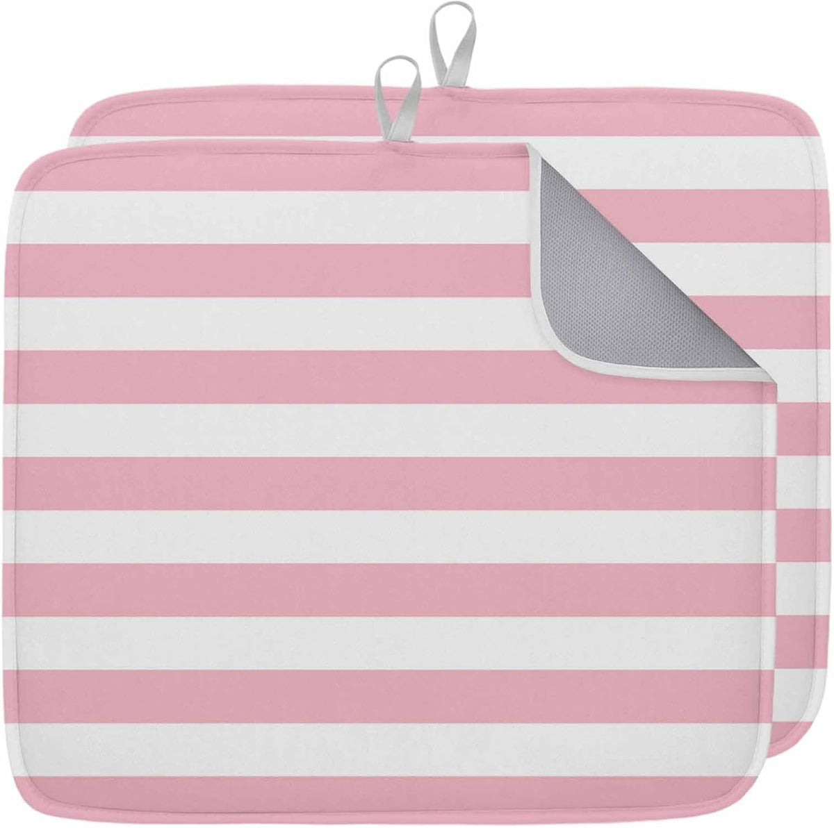 Dish Drying Mat Pink and White Stripes Kitchen Counter Drying Pad for Dishes Glasses Cups and Cookware Striped Simple Style Absorbent Dish Drying Mat Kitchen Accessories 2 Pack 16" x 18"