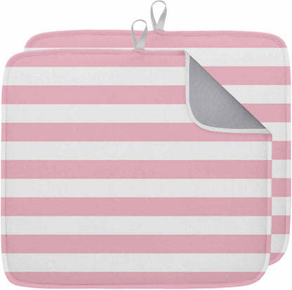 Dish Drying Mat Pink and White Stripes Kitchen Counter Drying Pad for Dishes Glasses Cups and Cookware Striped Simple Style Absorbent Dish Drying Mat Kitchen Accessories 2 Pack 16" x 18"