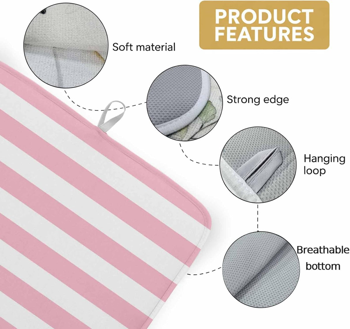 Dish Drying Mat Pink and White Stripes Kitchen Counter Drying Pad for Dishes Glasses Cups and Cookware Striped Simple Style Absorbent Dish Drying Mat Kitchen Accessories 2 Pack 16" x 18"