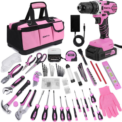 267-Piece Tool Kit Set - Pink Tool Set with 21V Cordless Pink Power Drill Driver, Tool kit for Women with Pink Tool Storage Bag, Womens Tool Kit for House, Perfect for Home DIY Projects