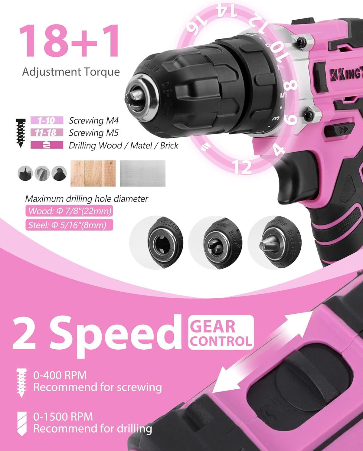 267-Piece Tool Kit Set - Pink Tool Set with 21V Cordless Pink Power Drill Driver, Tool kit for Women with Pink Tool Storage Bag, Womens Tool Kit for House, Perfect for Home DIY Projects