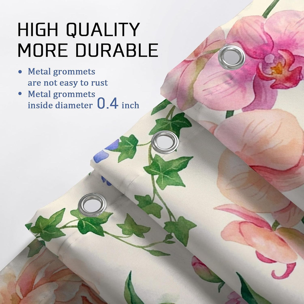 Peony Shower Curtain, Floral Elegant Orchid Ivy Spring Peach Washable with Hooks Design Print Bath Curtains for Bathroom Bathtub Apartment Decor 72x72 Inch