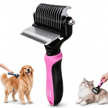 Deshedding Brush & Undercoat Rake – Double-Sided 22 & 87 Teeth Dematting Comb for Dog & Cat, Stainless Steel Grooming Tool for Loose Fur, Short to Long Hair, Reduces Shedding 95, Pink Large