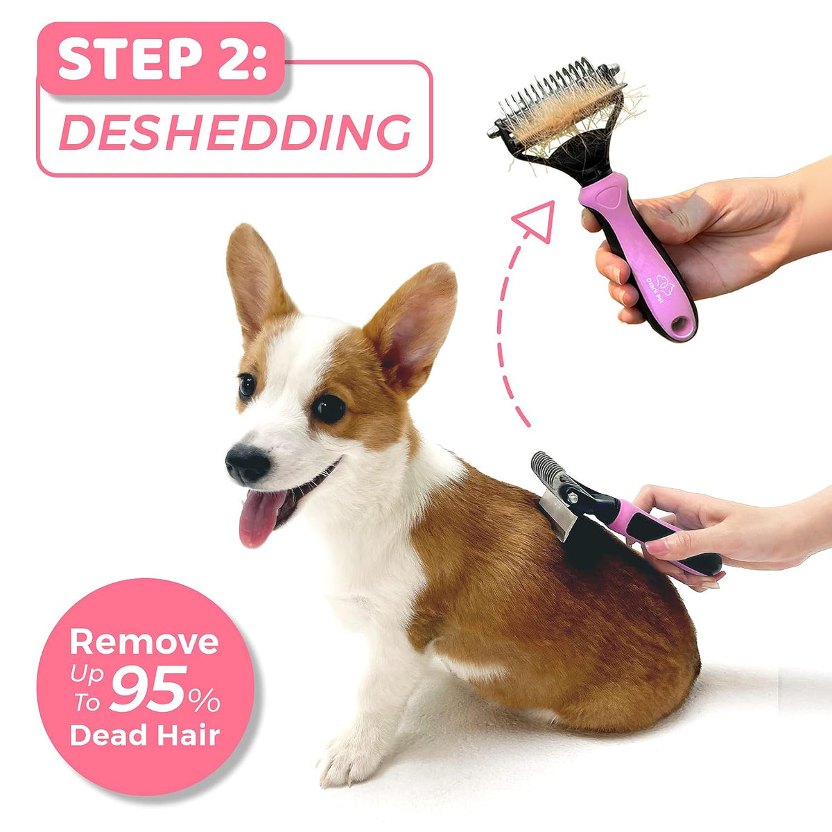 Deshedding Brush & Undercoat Rake – Double-Sided 22 & 87 Teeth Dematting Comb for Dog & Cat, Stainless Steel Grooming Tool for Loose Fur, Short to Long Hair, Reduces Shedding 95, Pink Large