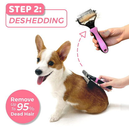 Deshedding Brush & Undercoat Rake – Double-Sided 22 & 87 Teeth Dematting Comb for Dog & Cat, Stainless Steel Grooming Tool for Loose Fur, Short to Long Hair, Reduces Shedding 95, Pink Large