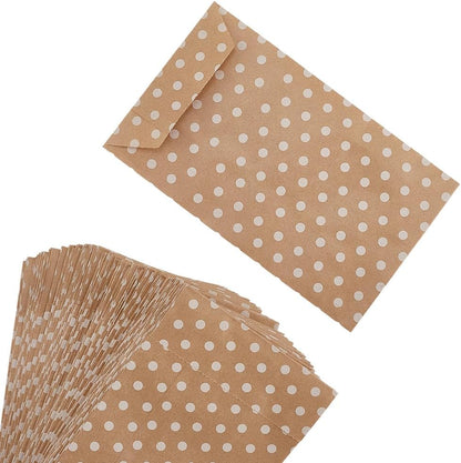 100Pcs Kraft Paper Bags with White Polka Dot Pattern Peachpuff Vintage Small No Handles Envelope Shaped Storage Bag Bulk for Gifts Wedding Party Birthday Foods DIY Artical Crafts Supply