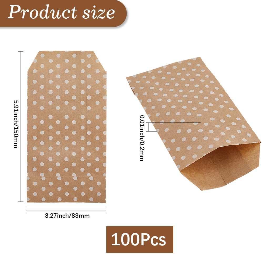 100Pcs Kraft Paper Bags with White Polka Dot Pattern Peachpuff Vintage Small No Handles Envelope Shaped Storage Bag Bulk for Gifts Wedding Party Birthday Foods DIY Artical Crafts Supply