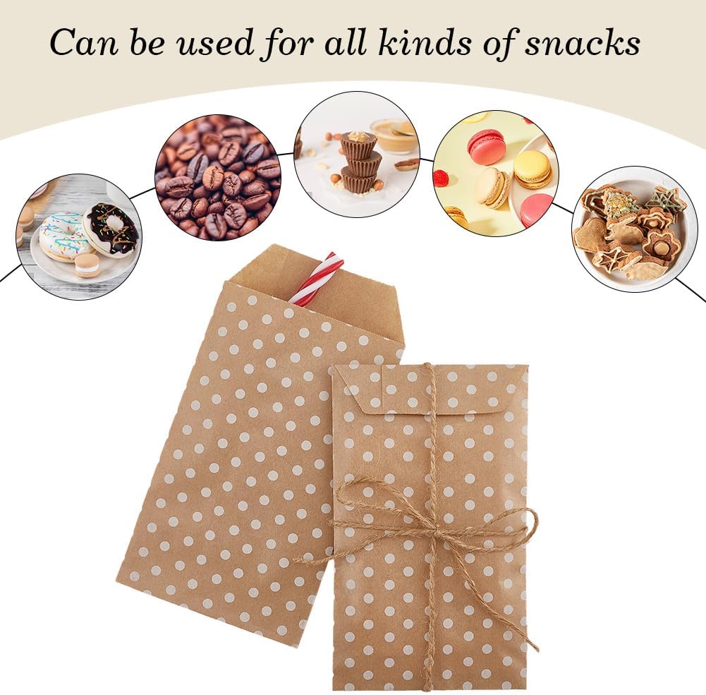 100Pcs Kraft Paper Bags with White Polka Dot Pattern Peachpuff Vintage Small No Handles Envelope Shaped Storage Bag Bulk for Gifts Wedding Party Birthday Foods DIY Artical Crafts Supply