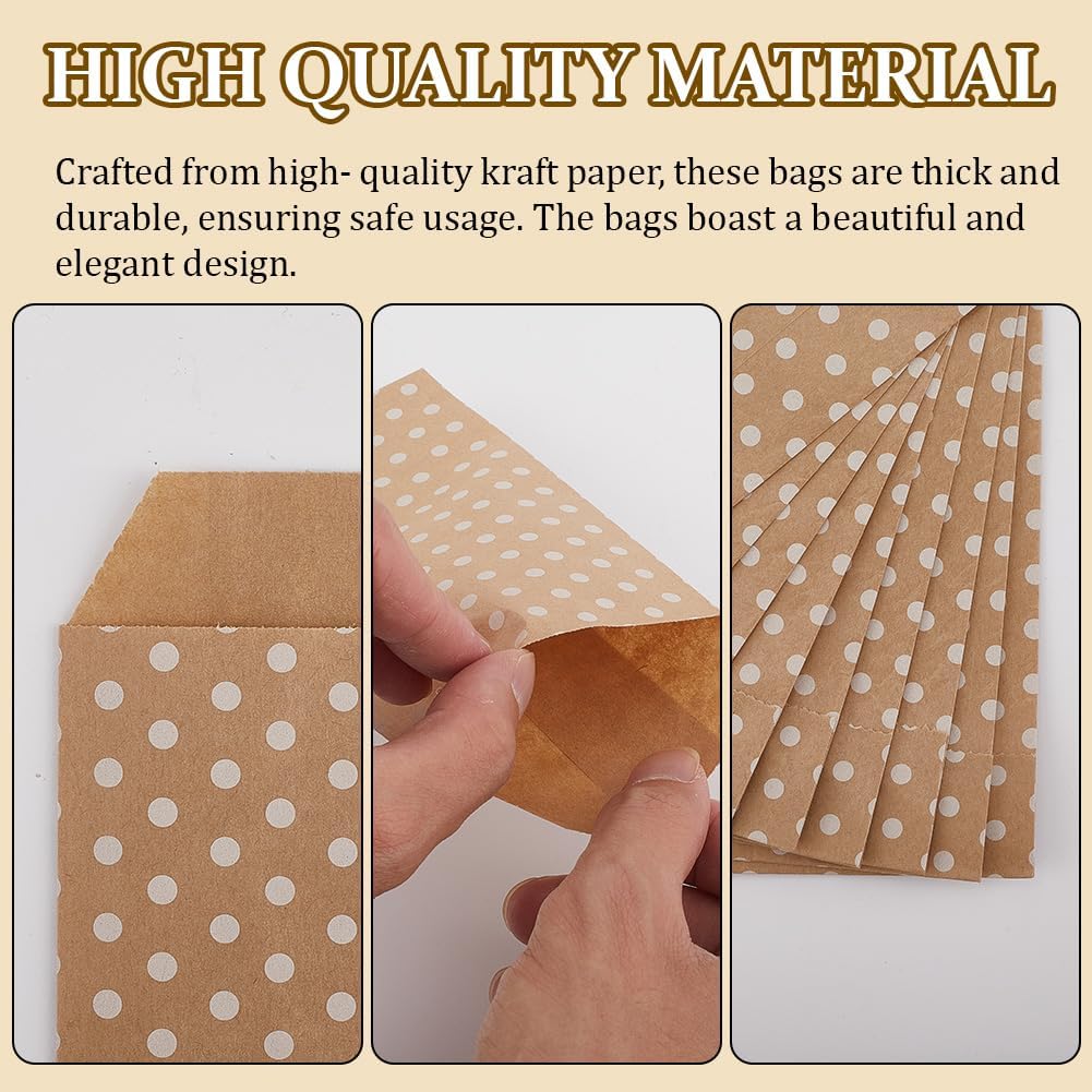 100Pcs Kraft Paper Bags with White Polka Dot Pattern Peachpuff Vintage Small No Handles Envelope Shaped Storage Bag Bulk for Gifts Wedding Party Birthday Foods DIY Artical Crafts Supply