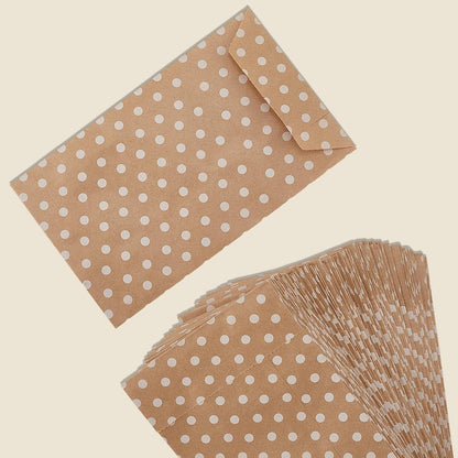 100Pcs Kraft Paper Bags with White Polka Dot Pattern Peachpuff Vintage Small No Handles Envelope Shaped Storage Bag Bulk for Gifts Wedding Party Birthday Foods DIY Artical Crafts Supply