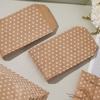100Pcs Kraft Paper Bags with White Polka Dot Pattern Peachpuff Vintage Small No Handles Envelope Shaped Storage Bag Bulk for Gifts Wedding Party Birthday Foods DIY Artical Crafts Supply