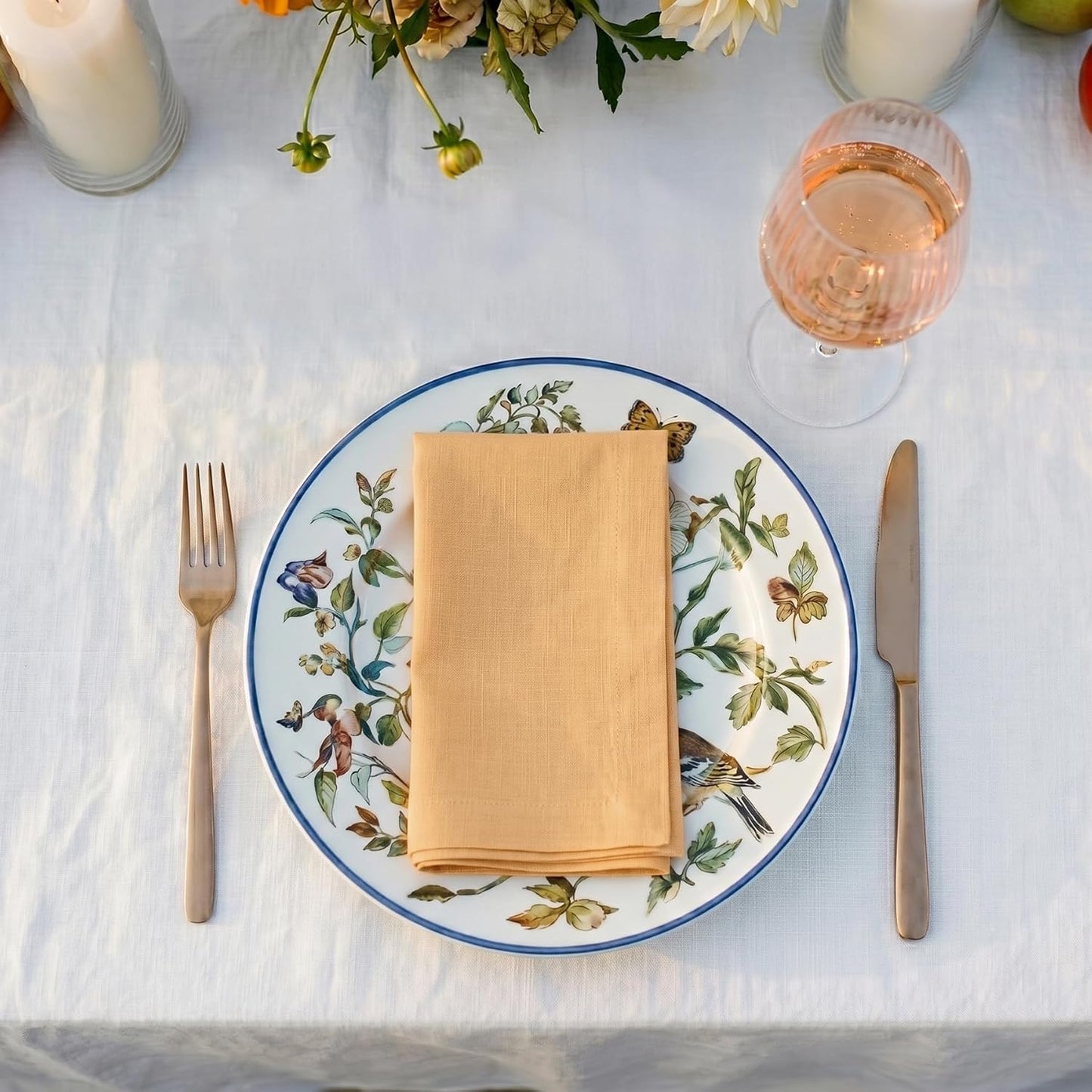 Solino Home Linen Napkins Set of 4-100% Pure Linen Peach Dinner Napkins Cloth 20 x 20 Inch for Spring, Summer - Fete, Handcrafted and Machine Washable