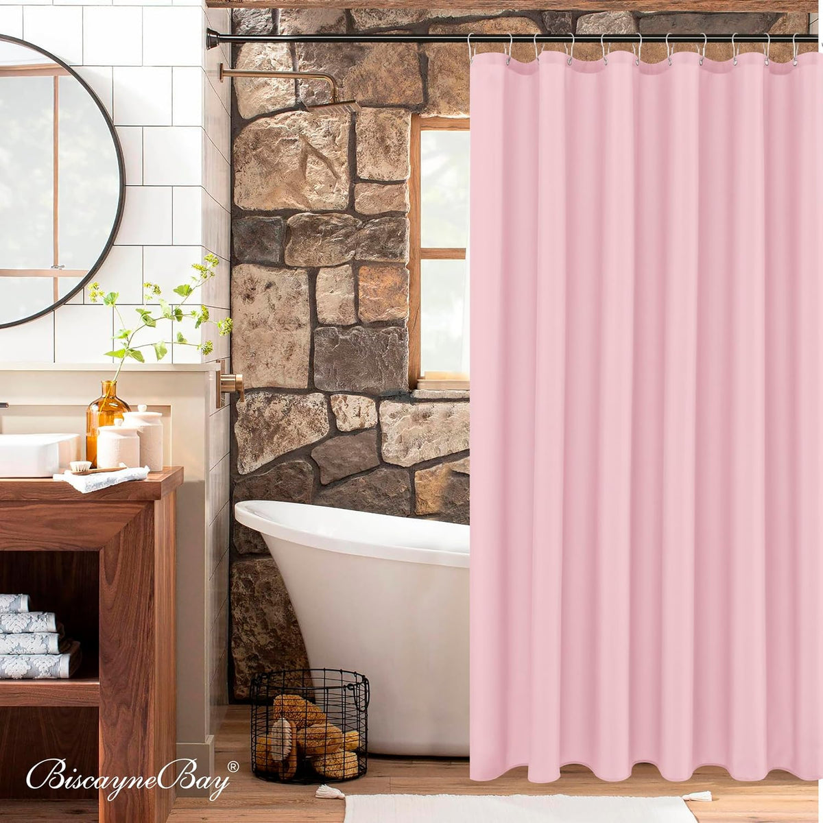 Fabric Shower Curtain Liner 72x72 Inch-Pink Standard Size Shower Liners