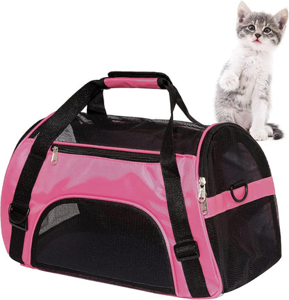 Cat Carrier for Cats Soft-Sided Travel Pat Carrier for Cat with Wooden Padding Board Airline Approved Lightweight Comfortable Cat Bag for Puppy Small Pets (Small, Pink)