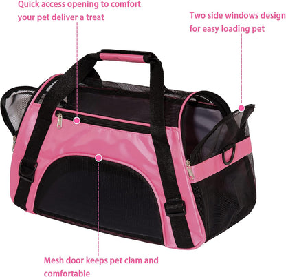 Cat Carrier for Cats Soft-Sided Travel Pat Carrier for Cat with Wooden Padding Board Airline Approved Lightweight Comfortable Cat Bag for Puppy Small Pets (Small, Pink)