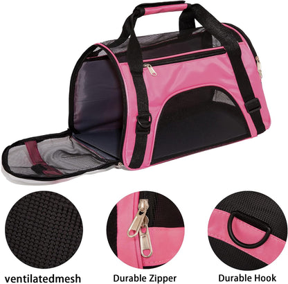 Cat Carrier for Cats Soft-Sided Travel Pat Carrier for Cat with Wooden Padding Board Airline Approved Lightweight Comfortable Cat Bag for Puppy Small Pets (Small, Pink)
