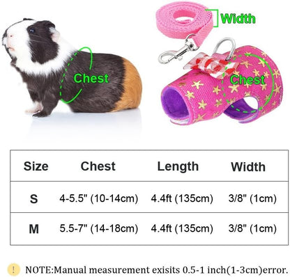 CheeseandU Small Pet Outdoor Walking Harness Vest and Leash Set with Cute Bowknot Decor Chest Strap Harness for Rat Ferret, Squirrel Hamster Clothes Accessory, Pink Star
