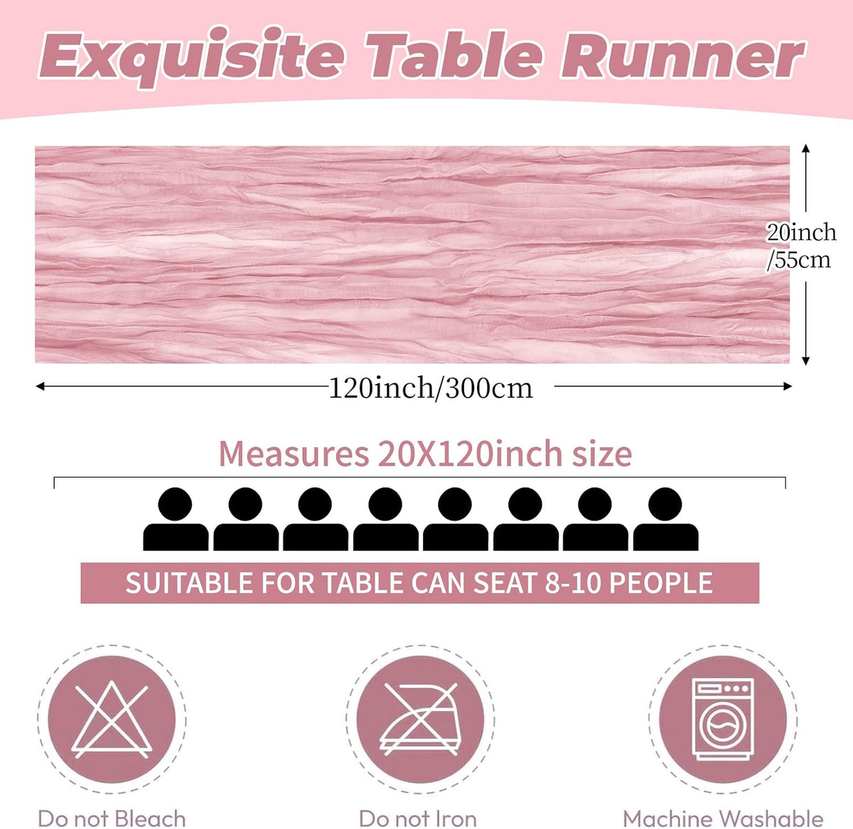 6 Pack Light Pink Cheesecloth Table Runner 20 x 120 Inch Gauze Table Runner Fabric Semi Sheer Cheese Cloth Table Decor Bulk for Rustic Romantic Wedding Baby Shower Party Table Decoration
