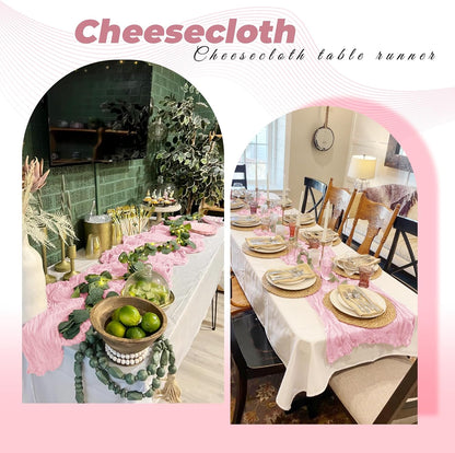 6 Pack Light Pink Cheesecloth Table Runner 20 x 120 Inch Gauze Table Runner Fabric Semi Sheer Cheese Cloth Table Decor Bulk for Rustic Romantic Wedding Baby Shower Party Table Decoration