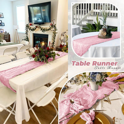 6 Pack Light Pink Cheesecloth Table Runner 20 x 120 Inch Gauze Table Runner Fabric Semi Sheer Cheese Cloth Table Decor Bulk for Rustic Romantic Wedding Baby Shower Party Table Decoration