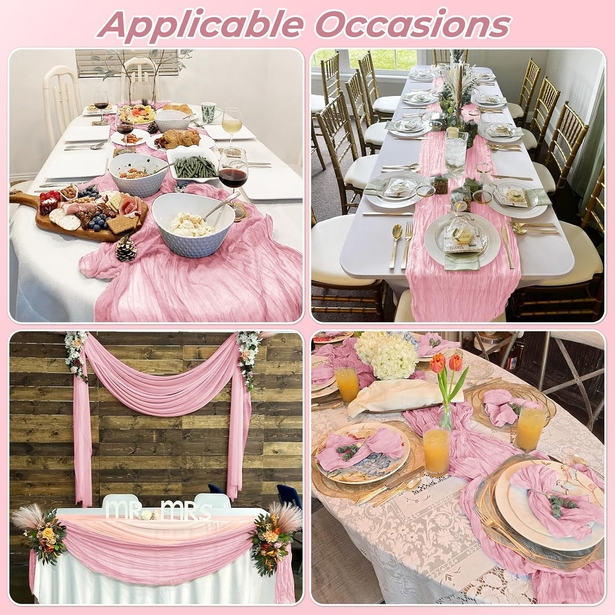6 Pack Light Pink Cheesecloth Table Runner 20 x 120 Inch Gauze Table Runner Fabric Semi Sheer Cheese Cloth Table Decor Bulk for Rustic Romantic Wedding Baby Shower Party Table Decoration