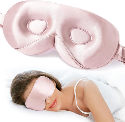 100% 22 Momme Mulberry Silk Sleep Mask - 3D Contoured Eye Mask for Men Women, Soft Breathable Eye Cover with Adjustable Strap, Perfect Blocks Light for Sleeping (Pale Pink)