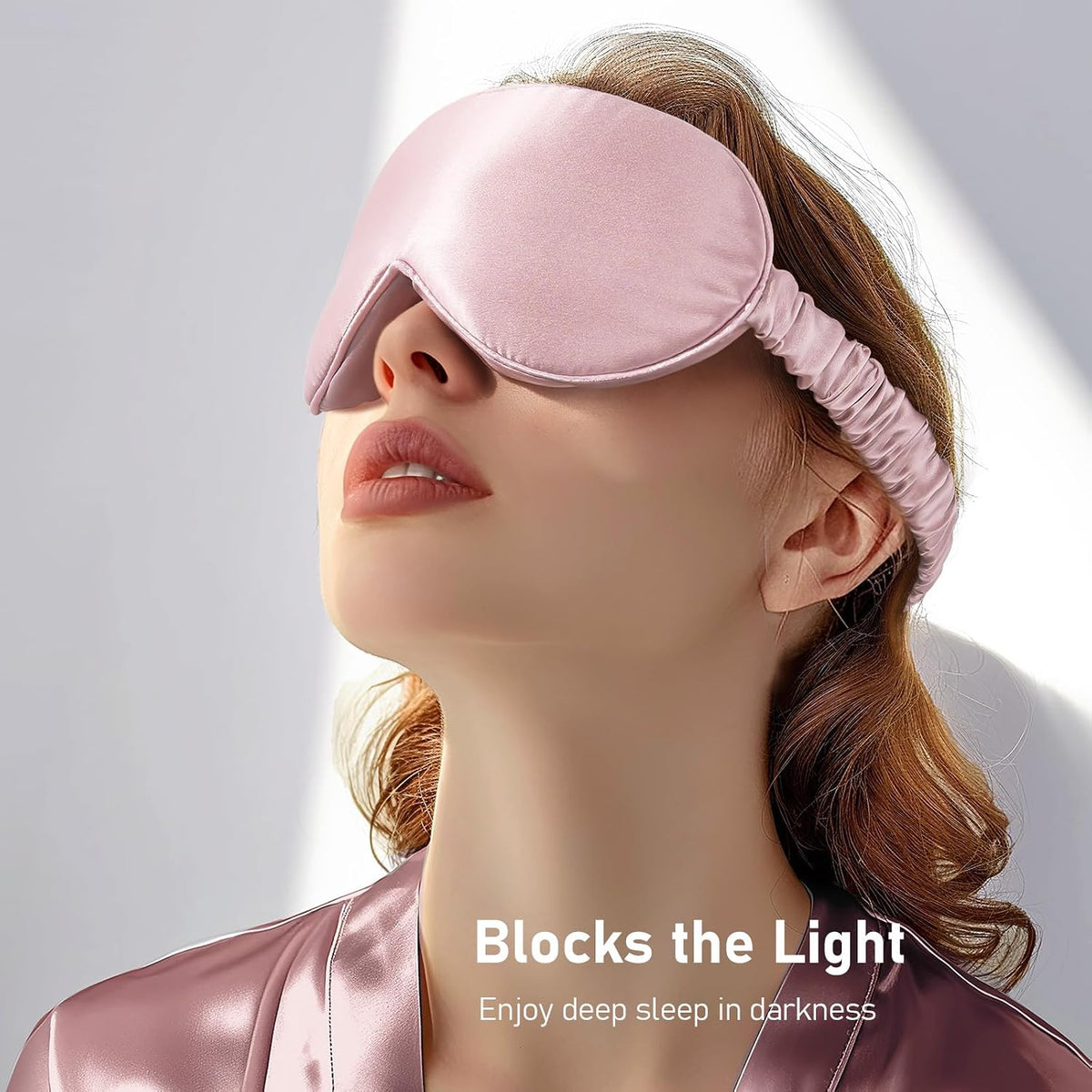 100% 22 Momme Mulberry Silk Sleep Mask - 3D Contoured Eye Mask for Men Women, Soft Breathable Eye Cover with Adjustable Strap, Perfect Blocks Light for Sleeping (Pale Pink)