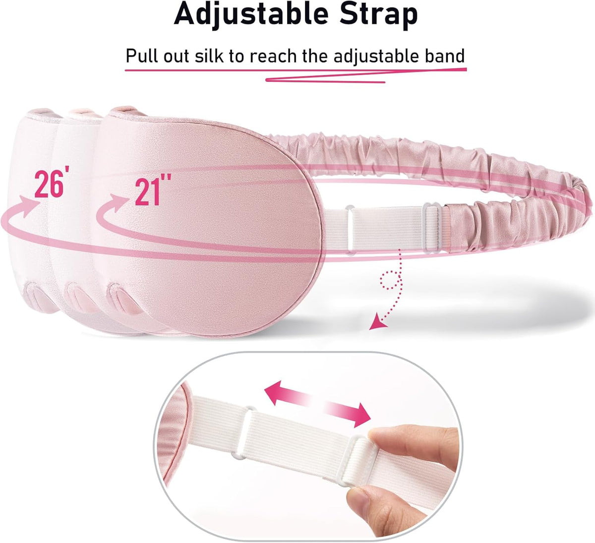 100% 22 Momme Mulberry Silk Sleep Mask - 3D Contoured Eye Mask for Men Women, Soft Breathable Eye Cover with Adjustable Strap, Perfect Blocks Light for Sleeping (Pale Pink)