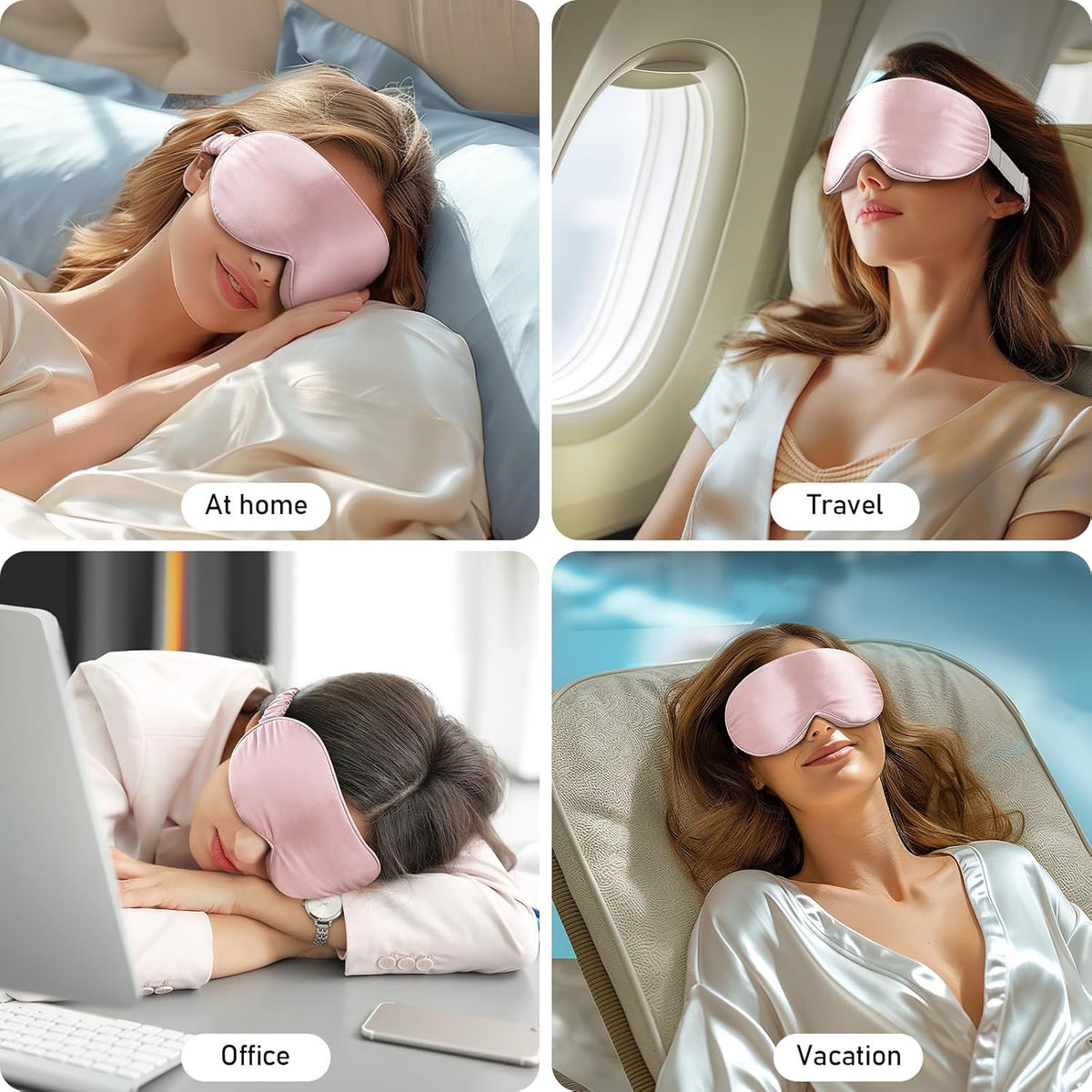 100% 22 Momme Mulberry Silk Sleep Mask - 3D Contoured Eye Mask for Men Women, Soft Breathable Eye Cover with Adjustable Strap, Perfect Blocks Light for Sleeping (Pale Pink)