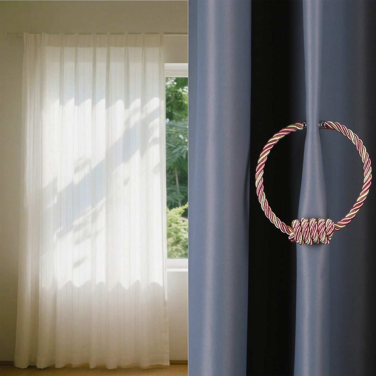 Magnetic Curtain Tiebacks-Handmade Woven Tie-Backs,Mix Pink,4P