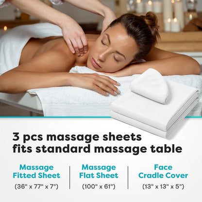 Ultra Soft Egyptian Cotton Massage Table Sheets Set 3 Piece Set - Contains Massage Table Cover, Massage Fitted Sheet, and Massage Face Rest Cover (Stripe, Peach)
