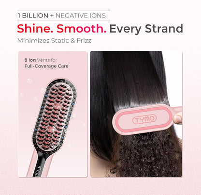 TYMO Hair Straightener Brush Upgraded Ionic Compact Straightening Brush