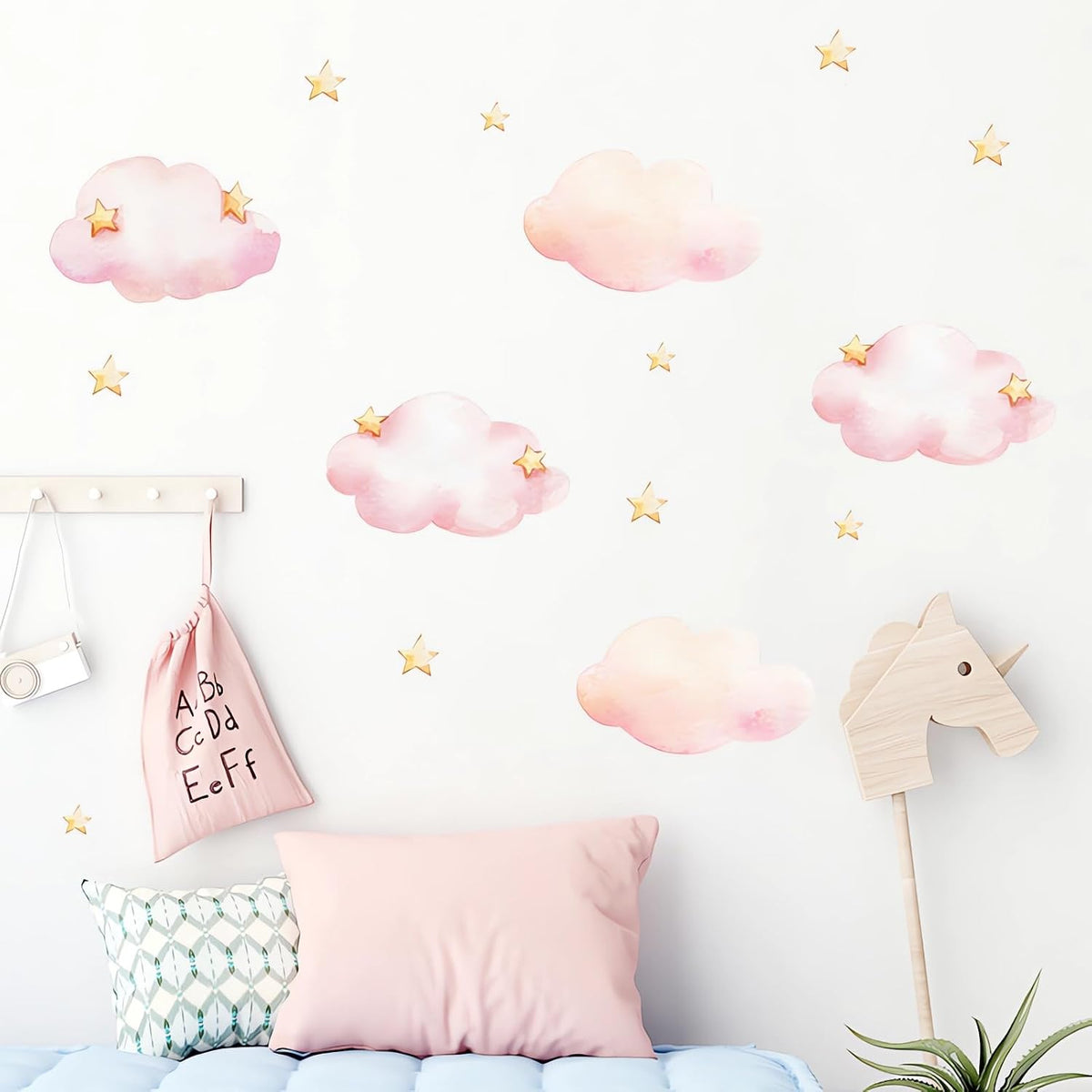 Pink Clouds and Stars Wall Stickers Cartoon DIY Art Wall Decals