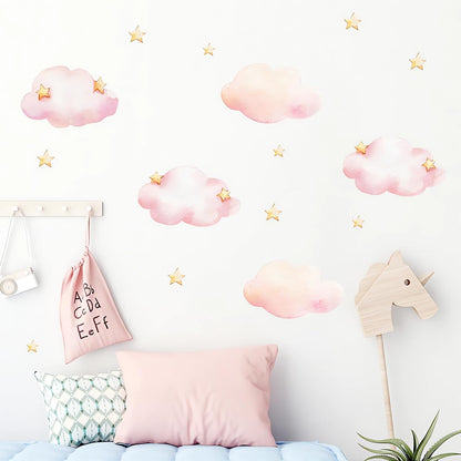 Pink Clouds and Stars Wall Stickers Cartoon DIY Art Wall Decals
