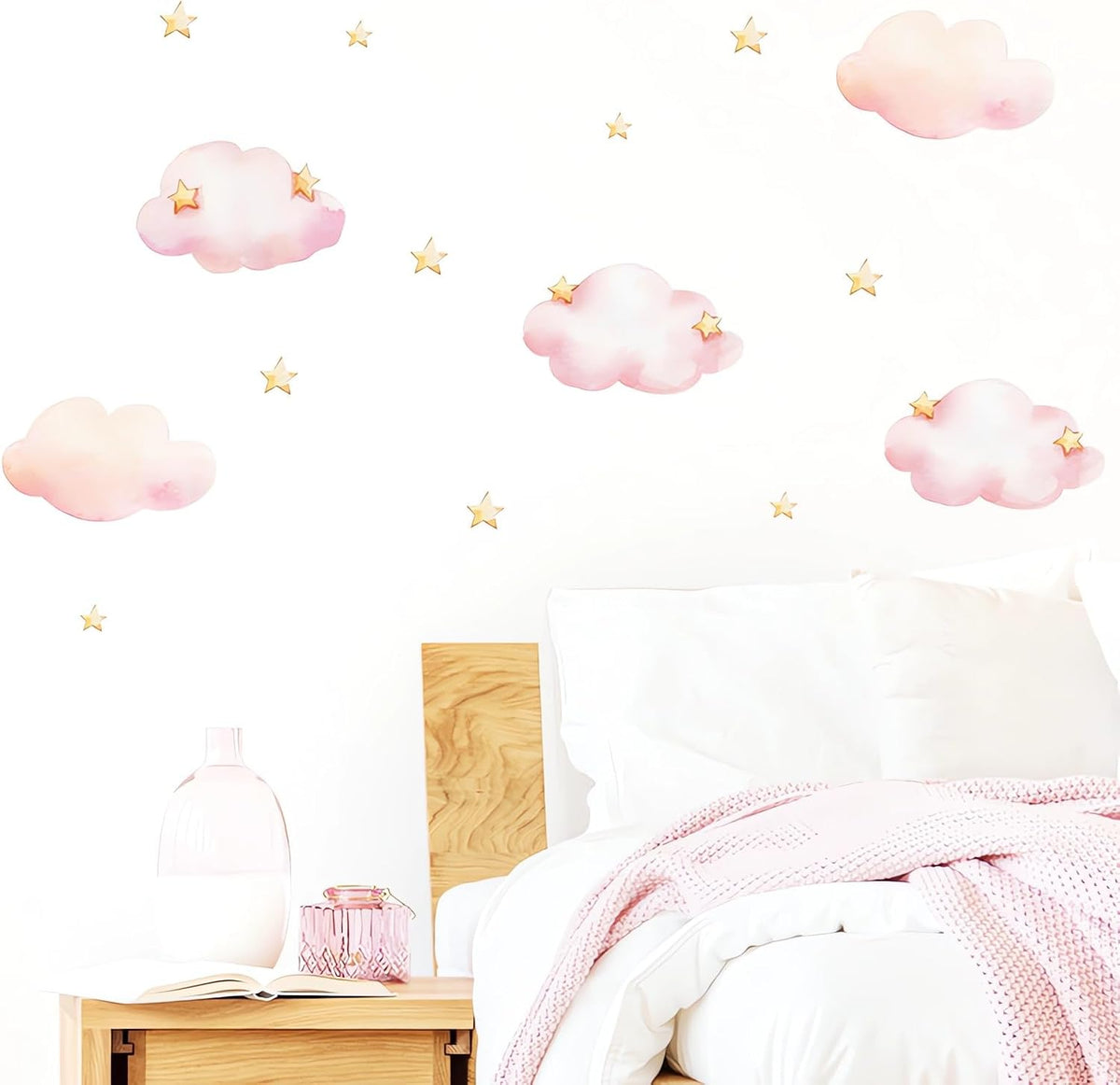 Pink Clouds and Stars Wall Stickers Cartoon DIY Art Wall Decals