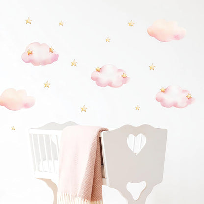 Pink Clouds and Stars Wall Stickers Cartoon DIY Art Wall Decals
