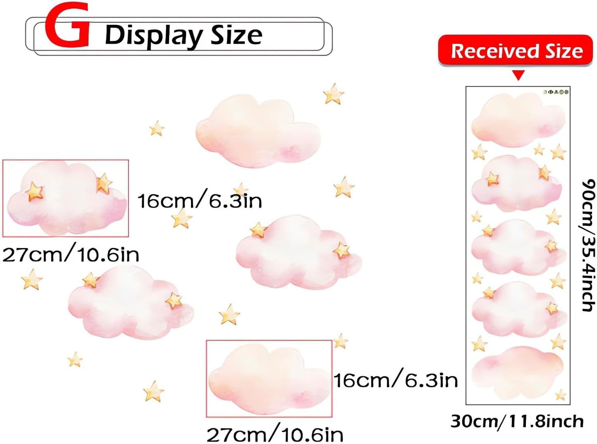 Pink Clouds and Stars Wall Stickers Cartoon DIY Art Wall Decals
