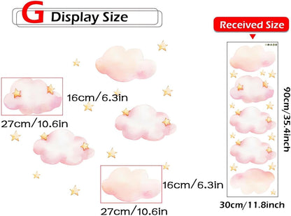 Pink Clouds and Stars Wall Stickers Cartoon DIY Art Wall Decals