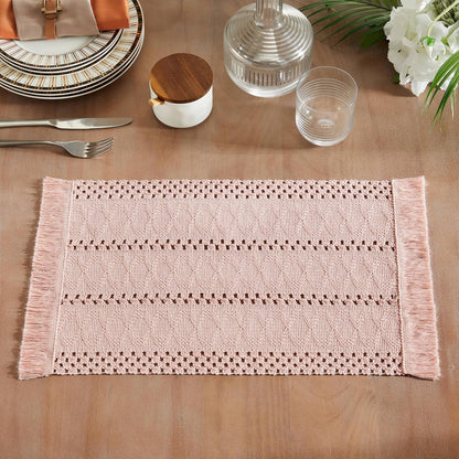 ZeeMart Macrame Style Boho Placemats Set of 6, Light Pink 12x20 Inch