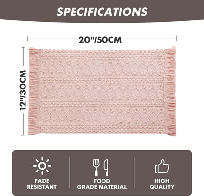 ZeeMart Macrame Style Boho Placemats Set of 6, Light Pink 12x20 Inch
