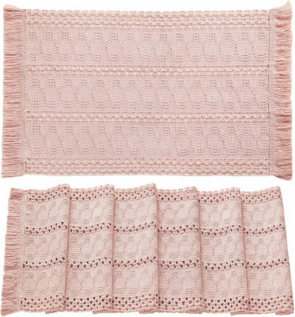 ZeeMart Macrame Style Boho Placemats Set of 6, Light Pink 12x20 Inch