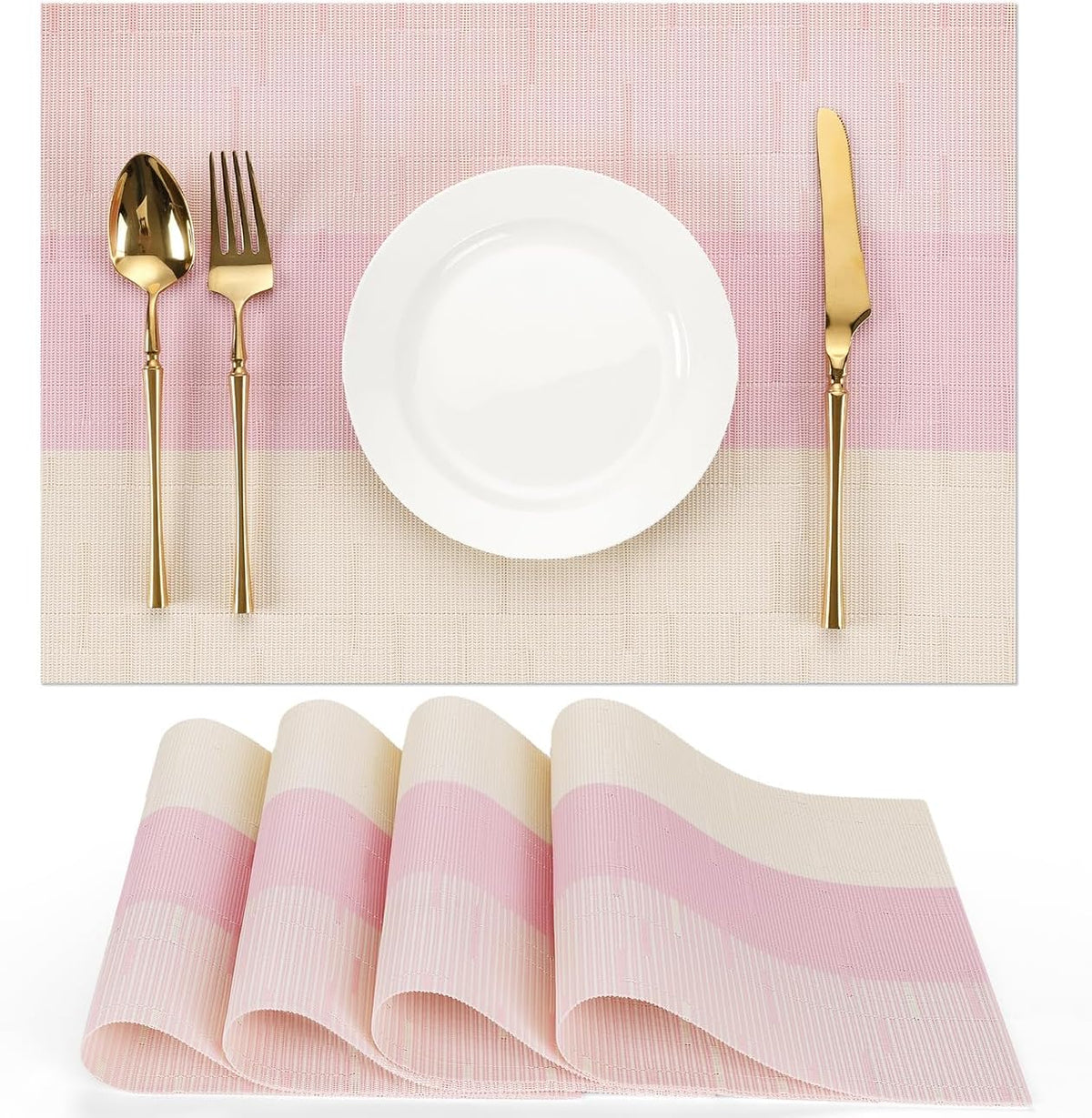 Placemats Set of 4, Vinyl Woven Heat-Resistant Place Mats
