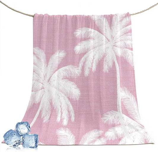 Cooling Throw Blanket 40"x60" for Teens, Peach Pink Palm Tree Lightweight Breathable Bed Blanket for Hot Sleepers, Summer Botancial Tropical Farmhouse Soft Summer Cool Blankets for Travel, Sofa, Couch
