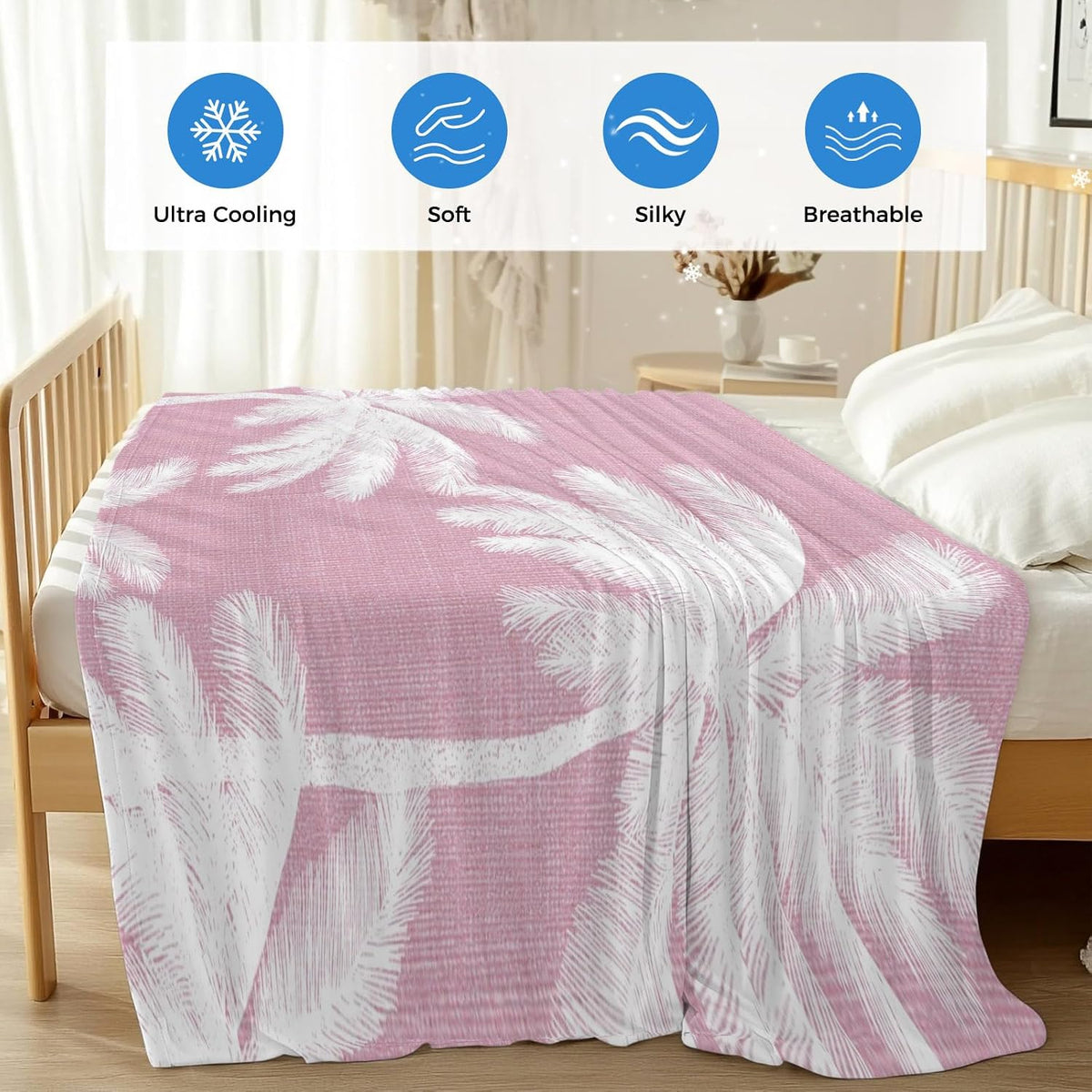 Cooling Throw Blanket 40"x60" for Teens, Peach Pink Palm Tree Lightweight Breathable Bed Blanket for Hot Sleepers, Summer Botancial Tropical Farmhouse Soft Summer Cool Blankets for Travel, Sofa, Couch