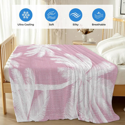 Cooling Throw Blanket 40"x60" for Teens, Peach Pink Palm Tree Lightweight Breathable Bed Blanket for Hot Sleepers, Summer Botancial Tropical Farmhouse Soft Summer Cool Blankets for Travel, Sofa, Couch