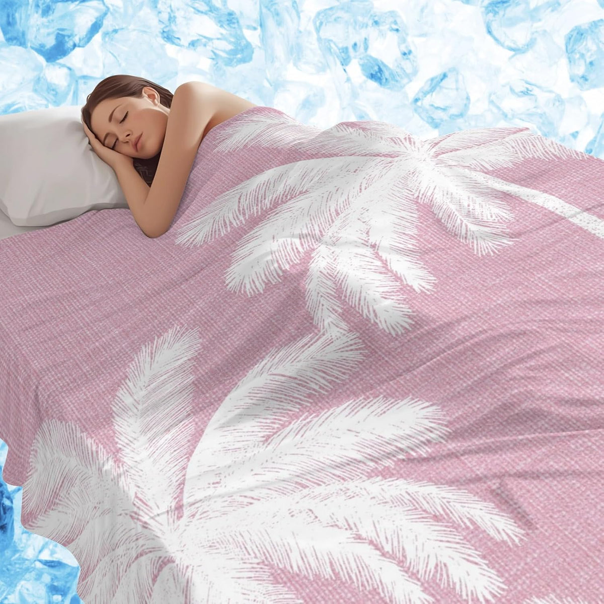 Cooling Throw Blanket 40"x60" for Teens, Peach Pink Palm Tree Lightweight Breathable Bed Blanket for Hot Sleepers, Summer Botancial Tropical Farmhouse Soft Summer Cool Blankets for Travel, Sofa, Couch